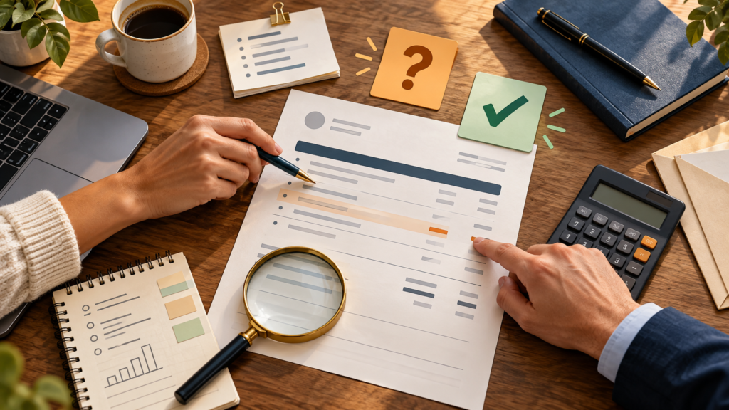 AI illustration of reviewing an invoice disagreement with supporting records